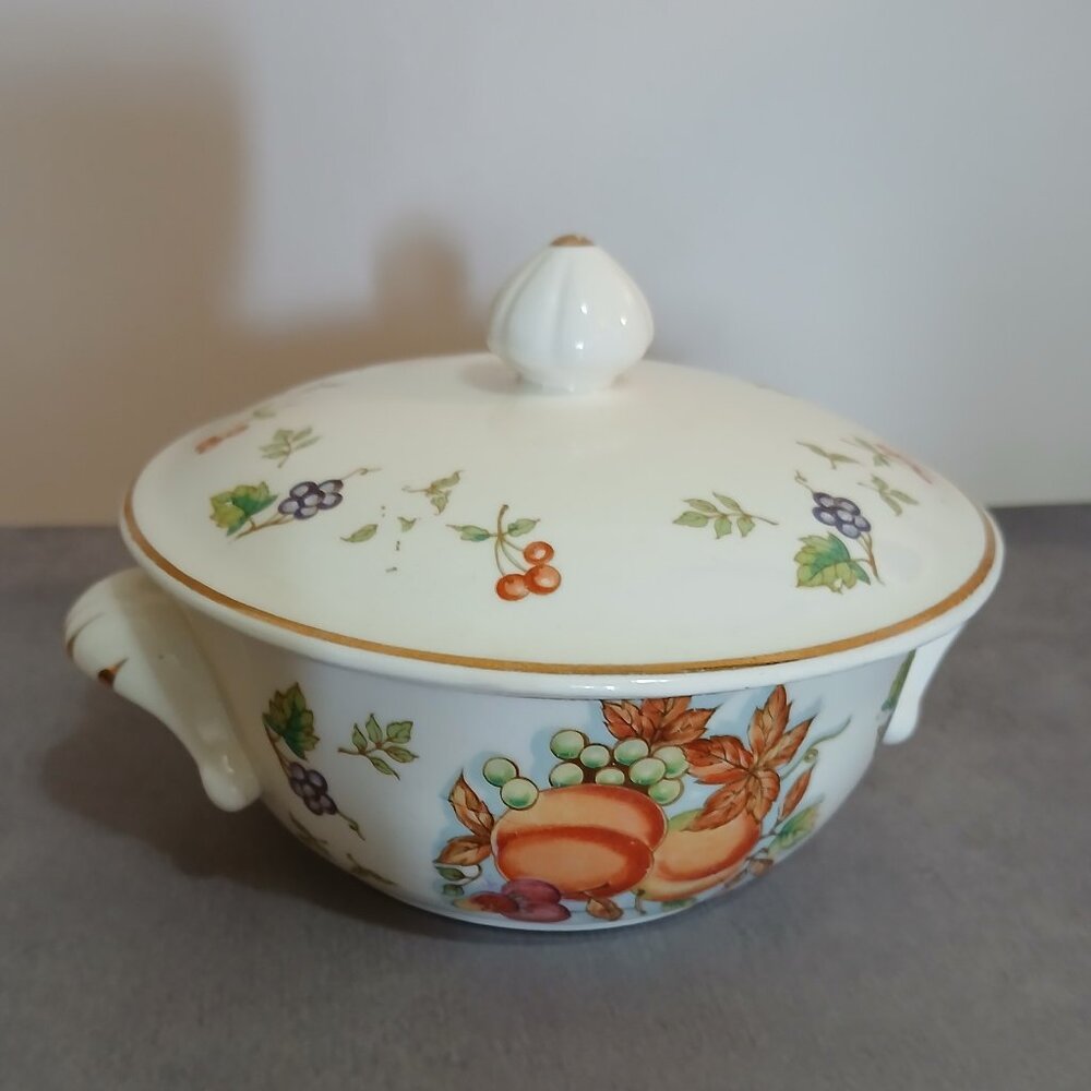 Vintage Golden Harvest/Fruit Deco. Oven to Table-Ware Small Lidded Dish